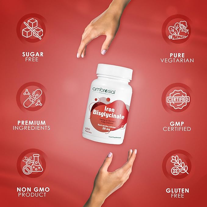 Ambrosial Iron Bisglycinate 28Mg Tablets Pack of 1-120 Tablets