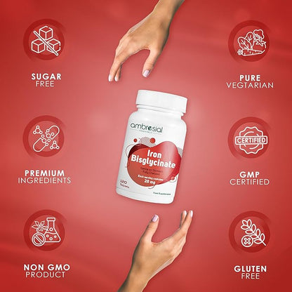 Ambrosial Iron Bisglycinate 28Mg Tablets Pack of 1-120 Tablets