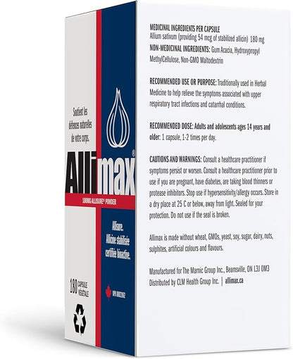 Allimax 180mg 180 Capsules. Supports Your Body’s Immune Function Through Natural Allicin, a Potent Organosulphur Compound Extracted from Clean and Sustainable Spanish Grown Garlic.