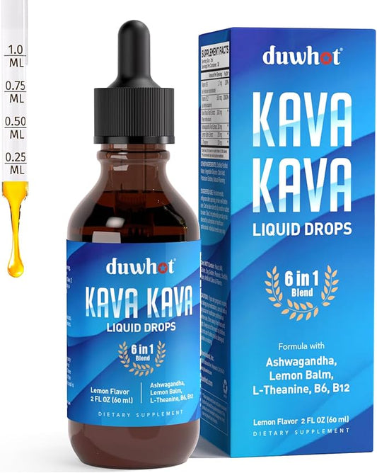 Kava Kava Extract Liquid Drops with Ashwagandha Lemon Balm L-Theanine, High Potency Kava Root Extract Tincture Supplement for Relaxation, 2 Fl Oz