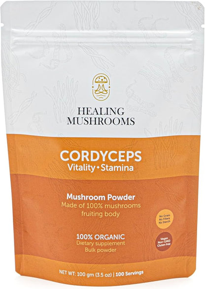 Real Mushrooms Organic CORDYCEPS Mushroom Pure Powder - for Peak Performance, Energy & Immune Support