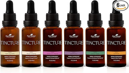 Plant Therapy Organic Tinctures Beginner Set 30 mL Each of Organic Ashwagandha, Asian Ginseng, Echinacea Blend, Elderberry, Lemon Balm & Turmeric