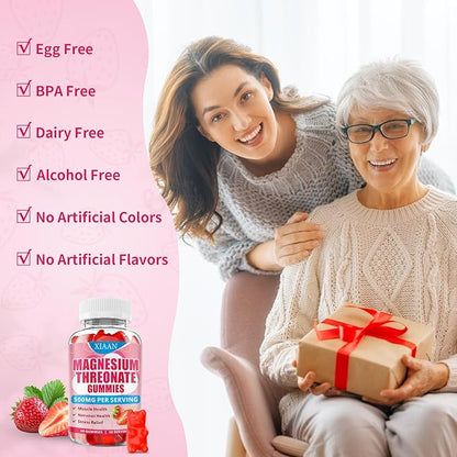 Magnesium L-Threonate Gummies 500mg, Suagr-Free Magnesium Threonate Supplement for Kids & Adults Muscle & Nervous Health Support, Strawberry Flavor 120 Count