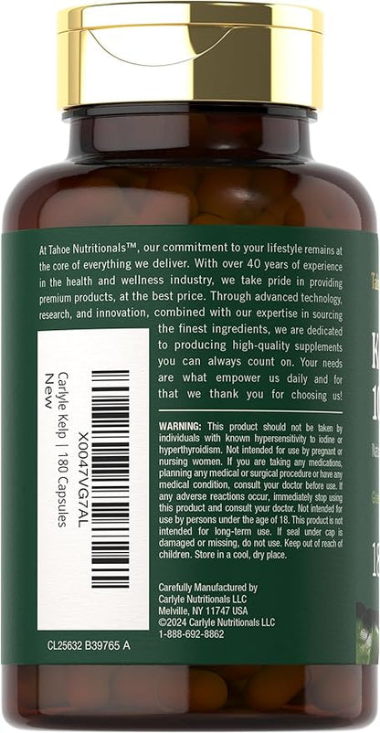Tahoe Nutritionals Kelp Supplement Capsules | 1000mg | 180 Count | Non-GMO & Gluten Free Extract