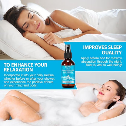 Magnesium Spray, 100% Pure & Organic Natural Magnesium Oil Spray for Feet Glass Bottle, Soothing Relief & Relaxation, Easy to Absorb and Use