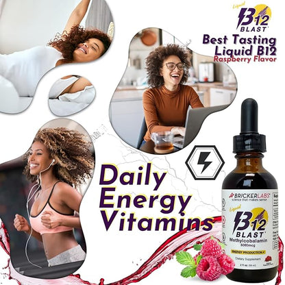 B12 Blast Methylcobalamin 5000mcg, Great Tasting Sublingual Liquid Energy Vitamins -Vegan B12 Vitamins, Sustained Energy and Cellular Health Supplement - 59-Day Servings
