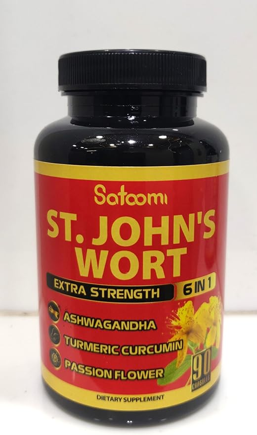 Satoomi St. John's Wort Capsules Extract Supplement - 6 Herbs Equivalent 5050 mg - Emotional Balance, Joyful Mood & Mood Support - 1 Pack 90 Veggie Caps 3-Month Supply