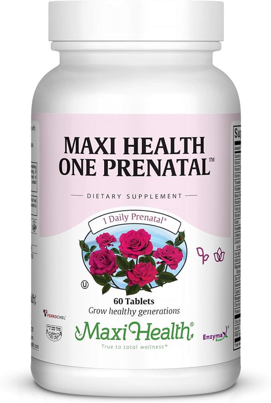 Maxi Health One Prenatal - Womens Prenatal Vitamins with Iron - Enhanced Absorption & Bioavailability - Daily Multivitamin for Women - Multi Vitamin & Mineral Supplement for Adults - 60 Tablets