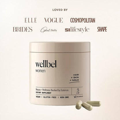WELLBEL Women Clean Supplement for Hair, Skin, and Nails, Vegan, Gluten Free and Non GMO 90 Count