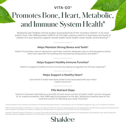 Shaklee - Vita-D3® 2,000 IU - High-Potency Vitamin D3 for Bone, Heart, and Immune Health | Vitamin D, Enhance Calcium Absorption and Overall Wellness | 1 Tablet Daily - 90 Tablets