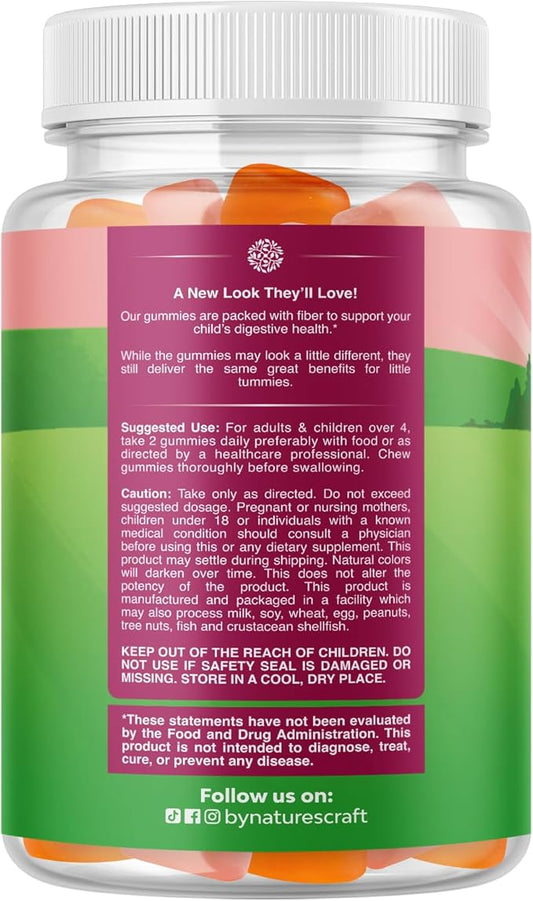 High Prebiotic Fiber Gummies for Kids - Dietary Fiber Supplements for Digestion & Constipation - Chicory Root Kids Immune Gummies - Non-GMO & Vegan Digestive Nutritional Supplements - 60 Count