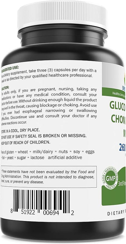 Brieofood Triple Strength Glucosamine Chondroitin MSM 2600mg/Serving Capsules, Supports Healthy Joint, Cartilage and Connective Tissue - Promotes Joint Comfort & Flexibility 180 Count