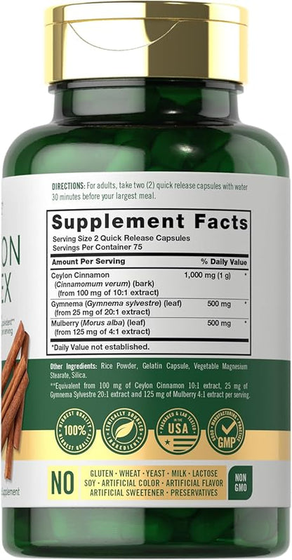 Carlyle Ceylon Cinnamon Complex with Gymnema and Mulberry | 150 Capsules | Non-GMO, Gluten Free Supplement