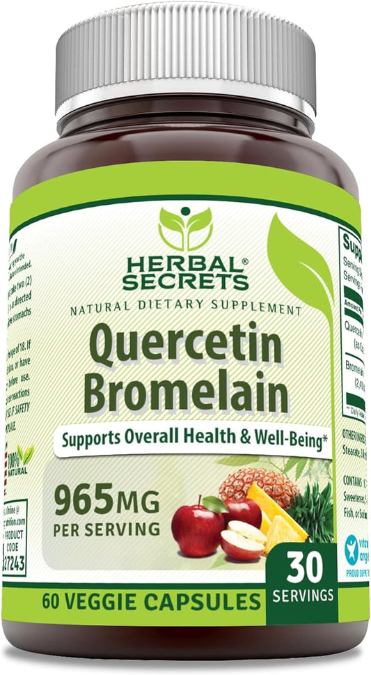 Herbal Secrets Quercetin 800 Mg with Bromelain 165 Mg Supplement | 60 Veggie Capsules | Non-GMO | Gluten-Free | Made in USA