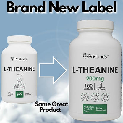 PRISTINE'S L Theanine Sleep Quality Support Amino Acid Supplement - 200MG 150 Day Supply - Relaxation & Mood Support Capsules - Vegan Non-GMO & Gluten Free