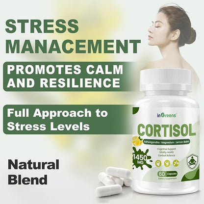 Cortisol Supplement, 15 in 1 Cortisol Manager with Ashwagandha, L-Theanine, Magnesium,Supports Cortisol Health & Relaxation,Stress Management & Restful Sleep, 60 Capsules