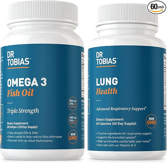 Dr. Tobias Omega 3 Fish Oil & Lung Health Supplements for Heart, Brain & Immune Support, Lung Cleanse & Detox Formula for Bronchial & Respiratory System, 60 Capsules