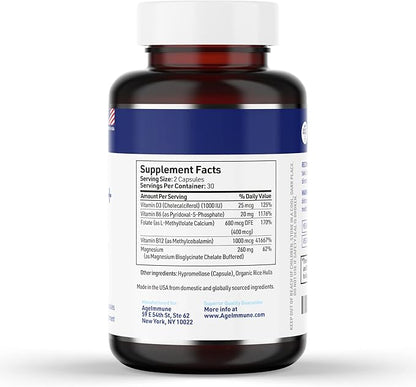 Vitamin B Complex with Vitamin D3 B12 B6 Magnesium Bisglycinate and Folate as Methylfolate - Doctor Formulated Methylated B Complex Supplement – 60 Capsules - Without Niacin