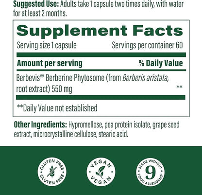 MegaFood Berberine Phytosome - Berberine Supplement 550 mg Per Serving, 1100 mg Daily - 9X Absorption - Supports A Healthy Metabolism & Cholesterol Levels - Vegan - 60 Capsules, 30 Day Supply