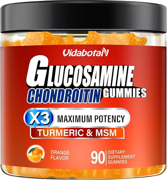 Sugar Free Glucosamine Chondroitin Gummgies, Extra Strength 1500mg with MSM &Turmeric， Orange Flavor, Gluten-Free Gummies (90 Count)