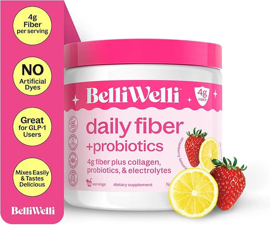 Fiber Supplement for Women & Men – Premium Daily Fiber Powder from Organic Acacia with Added Collagen, Electrolytes & Probiotics – No Bloat, Constipation & Gut Health Support (Strawberry)