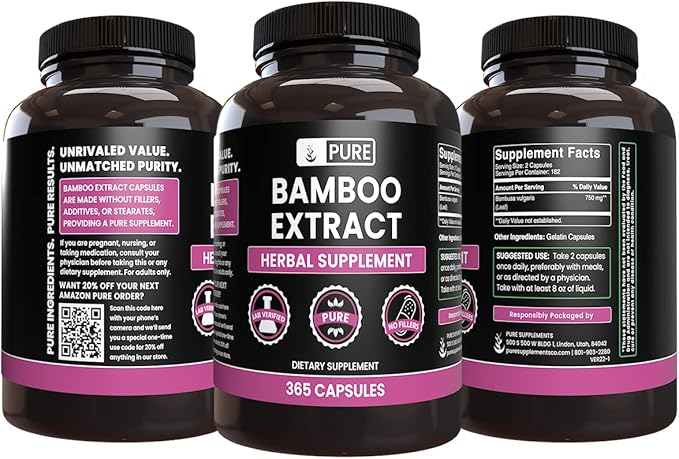 PURE ORIGINAL INGREDIENTS Bamboo Extract (365 Capsules) No Magnesium Or Rice Fillers, Always Pure, Lab Verified