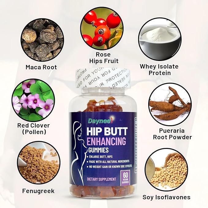 Hip Butt Enhancement Gummies, Booty Multivitamins Supplements for Firm and Lift Bigger Butt for Women, 60 Count