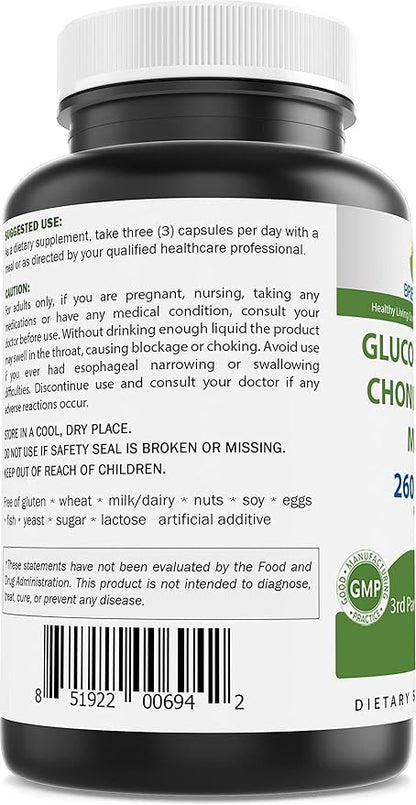 Brieofood Triple Strength Glucosamine Chondroitin MSM 2600mg/Serving Capsules, Supports Healthy Joint, Cartilage and Connective Tissue - Promotes Joint Comfort & Flexibility 180 Count