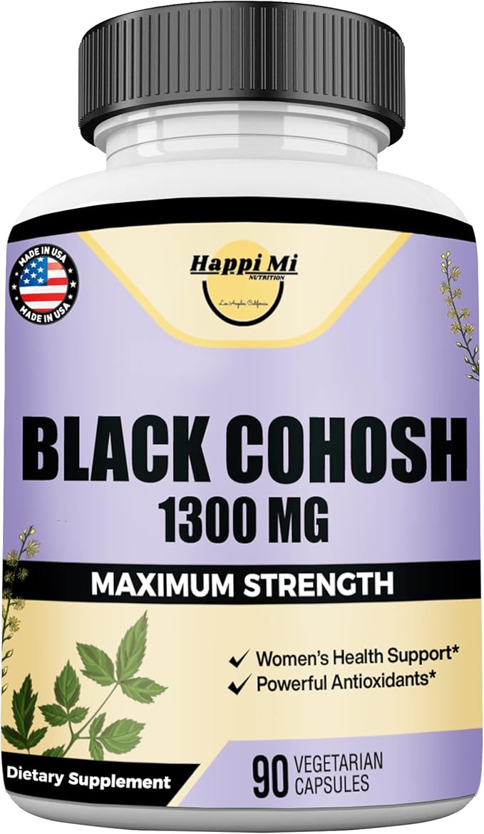 Black Cohosh Made with Organic Black Cohosh Root 1300MG per Serving, Balance Hormones, Natural Menopause & Menstrual Support, Women Health Support, 90 Vegan Capsules, 45 Servings
