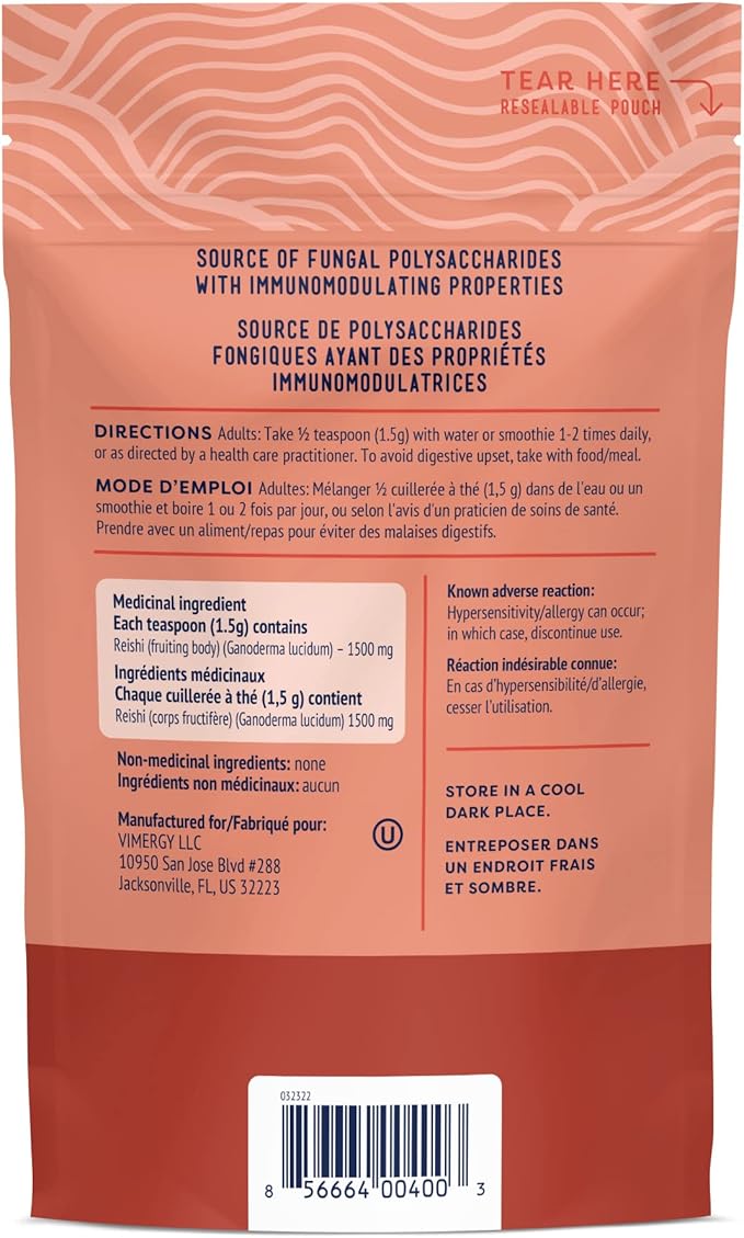 Vimergy Reishi Powder – Superfood Cellular Support* – Benefits Immune Health* – USDA Certified Organic, Vegan, Paleo-Friendly, Gluten-Free – 33 Servings