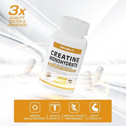 Creatine Monohydrate 2500mg, 180 Capsules - Gluten Free, Non-GMO