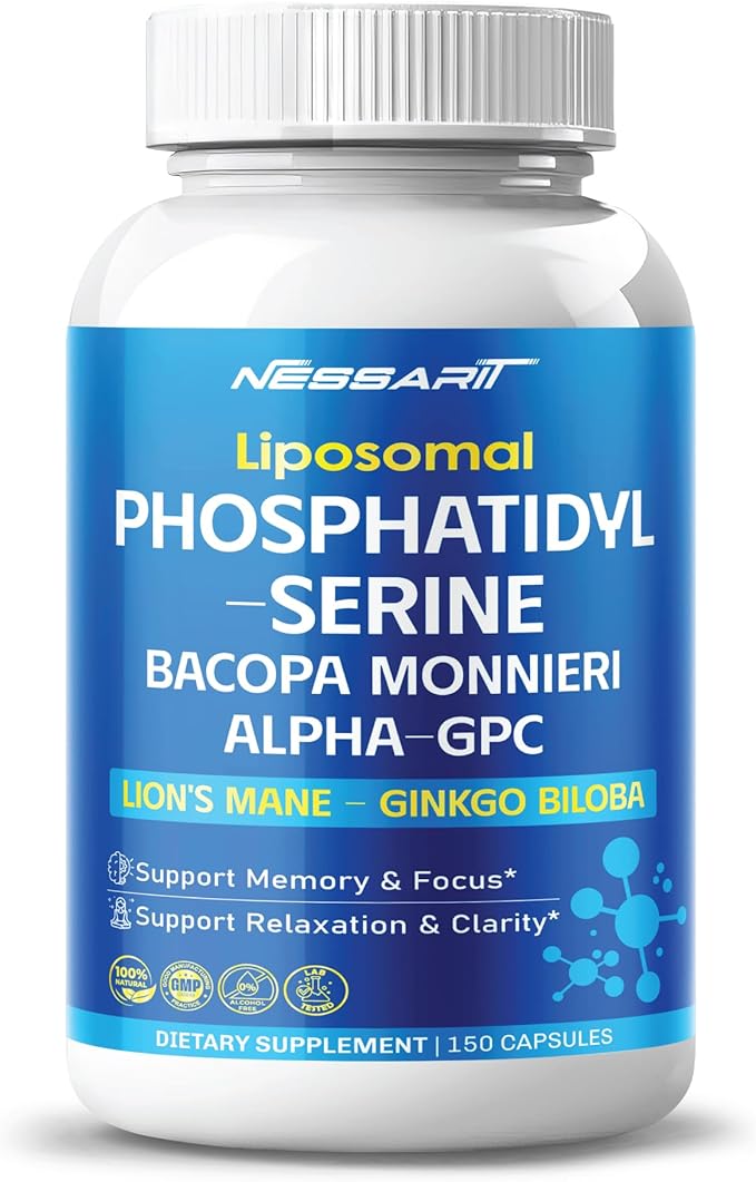 Phosphatidylserine, Bacopa, Alpha-GPC, Lion’s Mane & Ginkgo – Support Cognitive Function & Focus – 150 Capsules – Made in USA