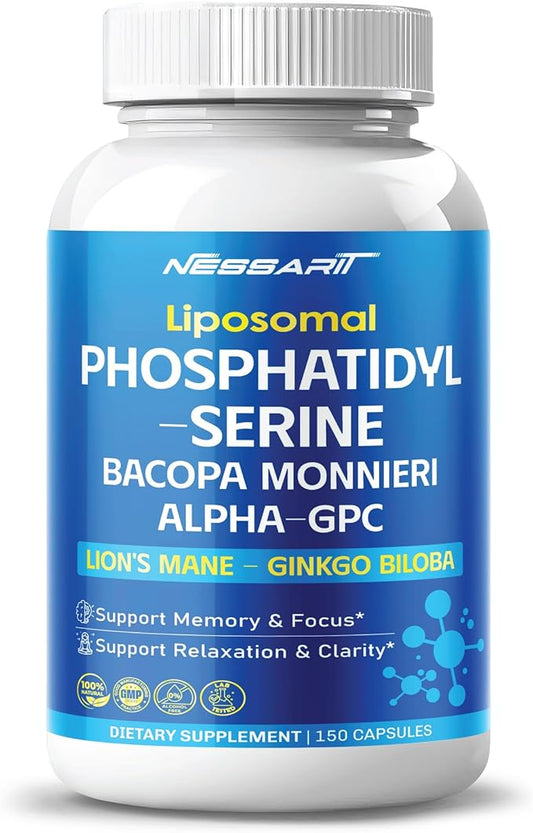 Phosphatidylserine, Bacopa, Alpha-GPC, Lion’s Mane & Ginkgo – Support Cognitive Function & Focus – 150 Capsules – Made in USA