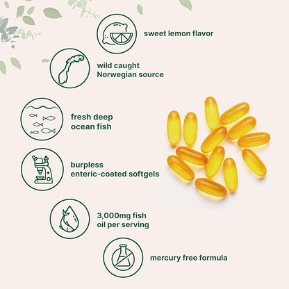 Micro Ingredients Omega 3 Fish Oil Supplements 3,000mg Per Serving, 240 Softgels | Lemon Flavored – Burpless | EPA 540mg + DHA 360mg | Heart & Brain Support | Deep Sea Fish