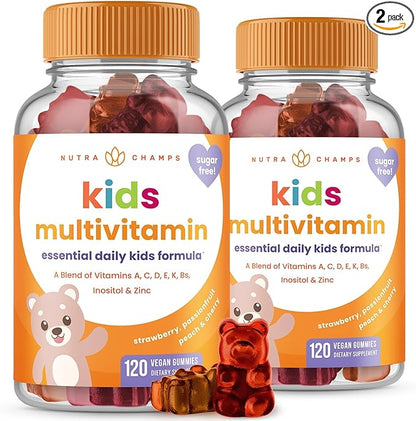 NutraChamps 120 Gummy Vitamins for Kids (Pack of 2), Sugar Free Kids Vitamins Gummy Multivitamin, Vegan & Non-GMO, Strawberry, Passionfruit, Peach & Cherry