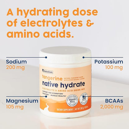 NativePath Native Hydrate, Zero Sugar, Electrolytes Powder with BCAAs, Tangerine Hydration, Keto & Paleo Friendly, 30 Servings