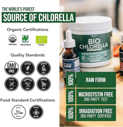 Organic Chlorella Powder – Raw & Sun-Grown – Nutrient-Dense Green Algae with CGF (Chlorella Growth Factor), Supports Overall Well-Being and Vitality – Vegan-Friendly – 75 Servings (225g)