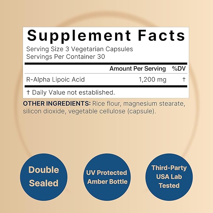 NatureBell R Alpha Lipoic Acid 1,200mg Per Serving, 90 Veggie Capsules | Stabilized R-ALA for Better Absorption – Max Potency – Healthy Aging Antioxidant Supplement – Contains No S-ALA – Non-GMO