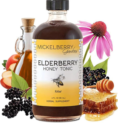 Mickelberry Gardens Elderberry Honey Tonic, Sambucus Syrup, Black Elderberry - Immune Support for Adults and Kids (4 Ounces)