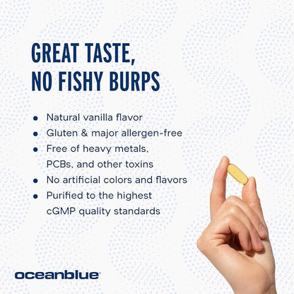 Oceanblue Professional Omega-3 2100 with Vitamin D3 – 180 ct – Triple Strength Burpless Fish Oil Supplement with High-Potency EPA, DHA, DPA – Wild-Caught – Orange Flavor (90 Servings)