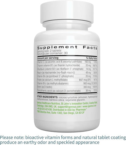 Igennus Super B-Complex Methylated B Vitamins, Sustained Release, Clean Label, MTHFR Supplement with Methylfolate & B12 Methylcobalamin, Vegan, Lab Verified, 60 Small Tablets