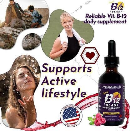 B12 Blast Methylcobalamin 1000mcg, Great Tasting Sublingual Liquid Energy Vitamins -Vegan B12 Vitamins, Sustained Energy and Cellular Energy Supplement - 59-Day Servings