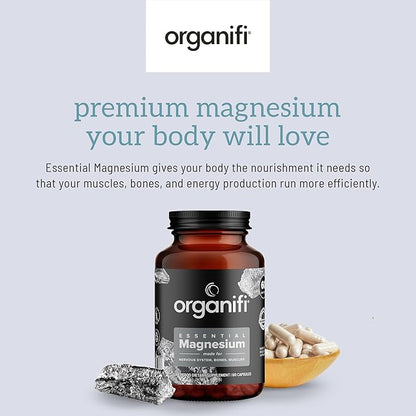 Organifi Essential Magnesium Glycinate Supplement for Bone Support and Muscle Health, 150mg, 60 Vegan Capsules