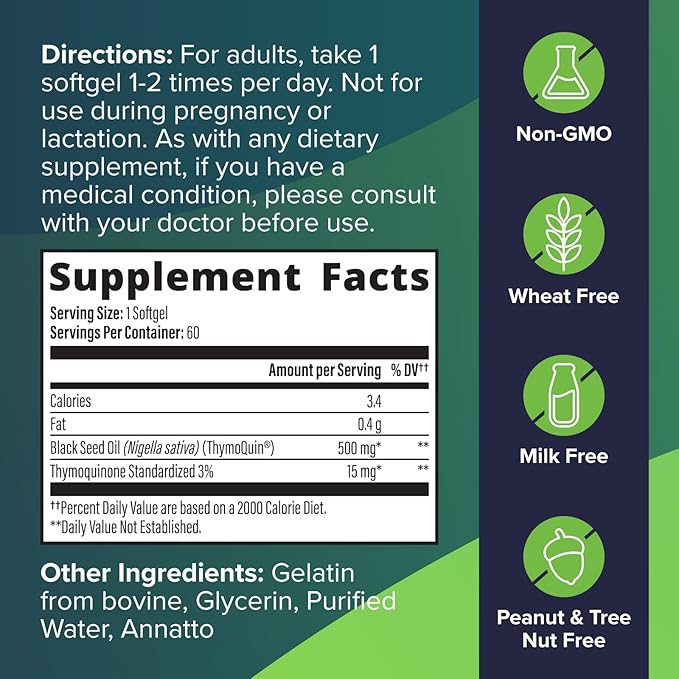 Cold Pressed Black Seed Oil | Patented Full-Spectrum Formula with 3% Thymoquinone | USP-Grade for Purity & Efficacy | Supports Immunity, Skin & Joint Health | 2 Pack