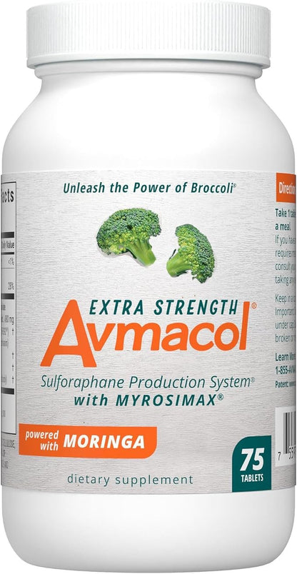 Nutramax Laboratories Avmacol Extra Strength #1 Researched Sulforaphane-Producing Brand for Detoxification, Antioxidant Support, Immune Health, Adults & Children, Moringa, 75 Tablets