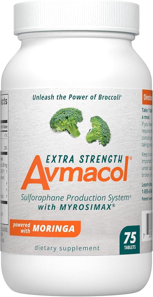 Nutramax Laboratories Avmacol Extra Strength #1 Researched Sulforaphane-Producing Brand for Detoxification, Antioxidant Support, Immune Health, Adults & Children, Moringa, 75 Tablets