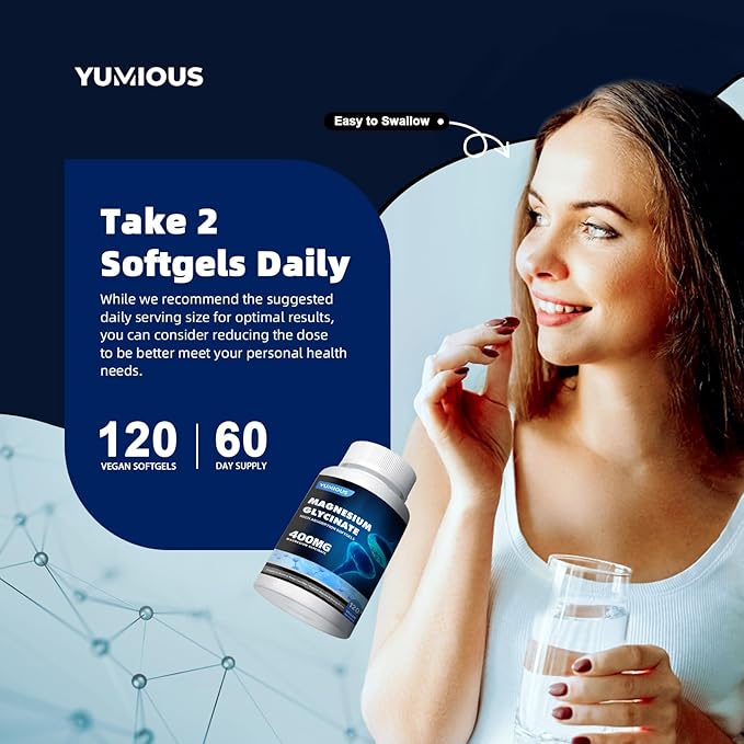 Magnesium Supplement Softgels, Easy Absorption Magnesium Glycinate Gelatin Capsule 400mg, High Bioavailability Magnesium for Sleep & Calm Support, Nervous, Muscle & Bone Health
