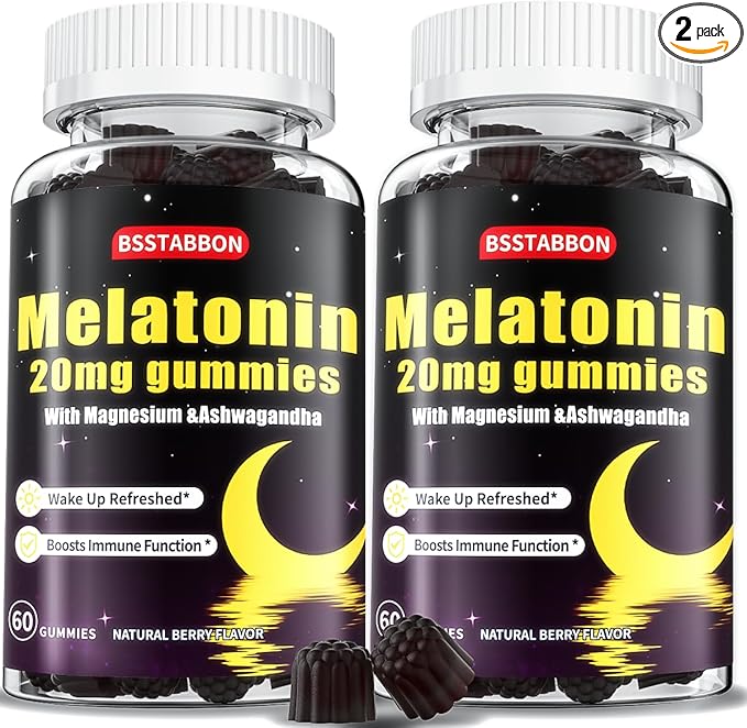 Melatonin Gummies 20mg for Women Men: Sugar Free Chewable Supplement with Zinc L-Theanine Ashwagandha Magnesium Lemon Balm and Chamomile - Maximum Strength for Adults Natural Berry Flavor(120count)