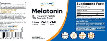 Nutricost Melatonin 12mg, 240 Tablets - 12mg Per Serving, Non-GMO, Gluten Free