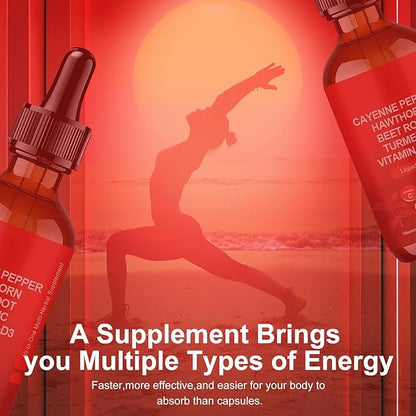 Cayenne Pepper Drops, 60ml Clean Cayenne Pepper Hawthorn Beet Root Drops ，2 Bottles -（60-Day Supply）